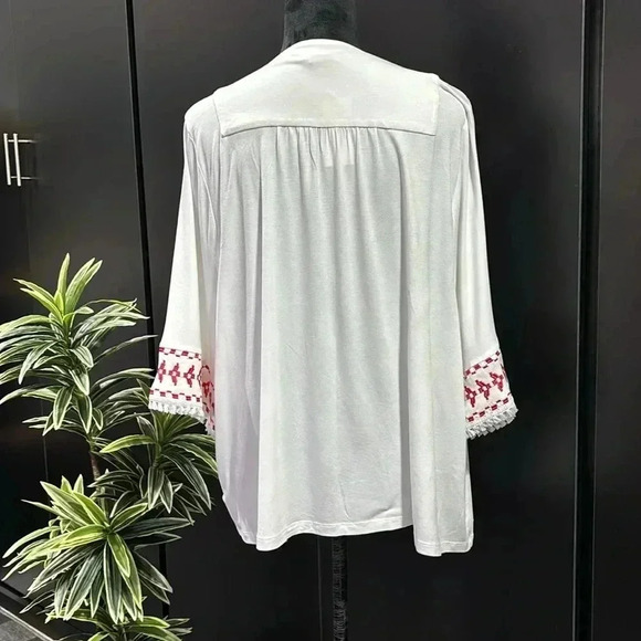 Style & Co. Global Escape Kimono, embroidered trim, tassel, 3/4  sleeve - Picture 6 of 12